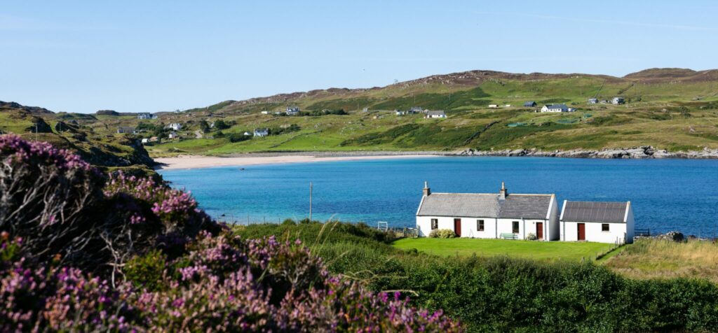 clashnessie bay house with coastal view