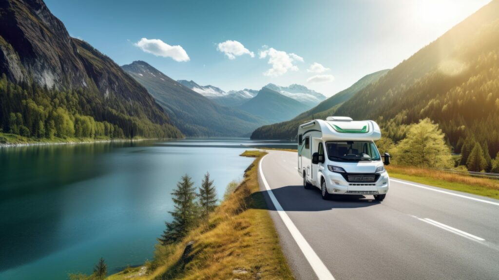 hire motorhome driving beside river and mountains